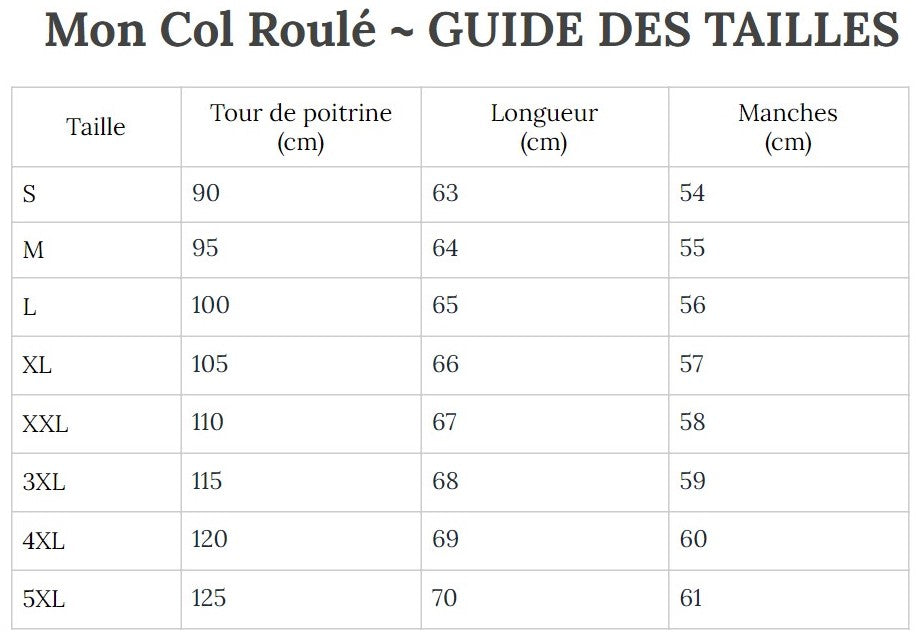 Guide des Tailles MonColRoulé