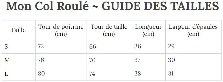 Guide des Tailles MonColRoulé