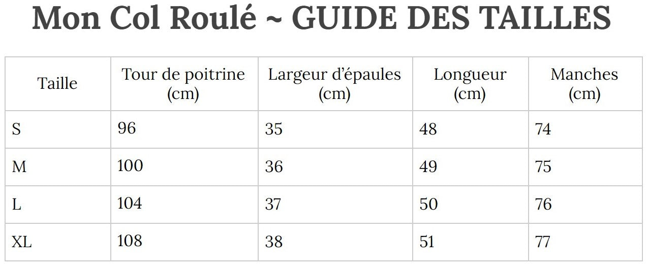Guide des Tailles MonColRoulé