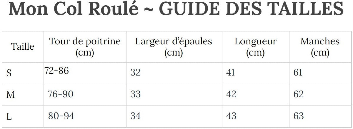 Guide des Tailles MonColRoulé