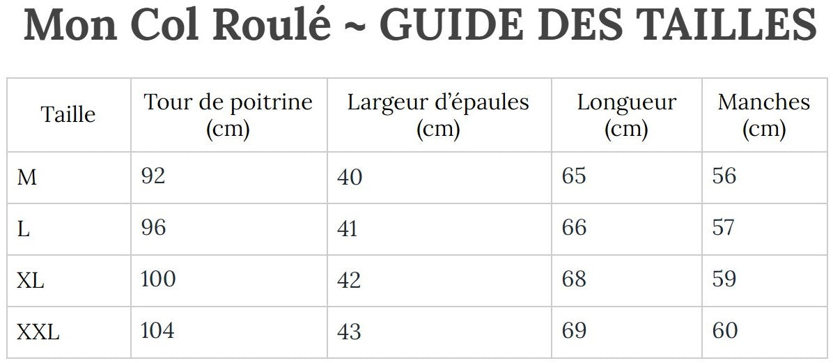 Guide des Tailles MonColRoulé