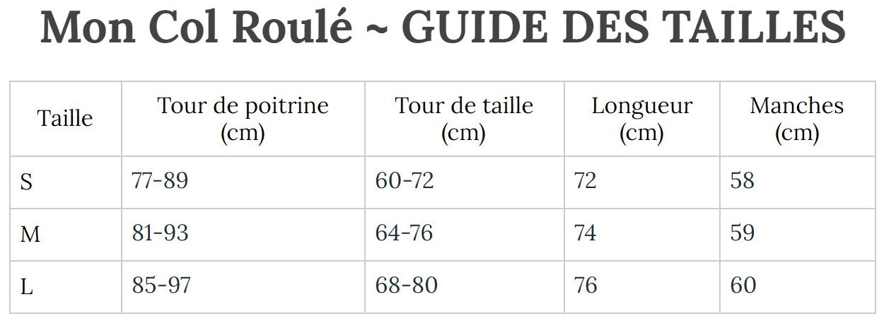 Guide des Tailles MonColRoulé