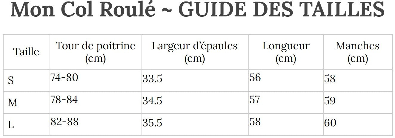Guide des Tailles MonColRoulé