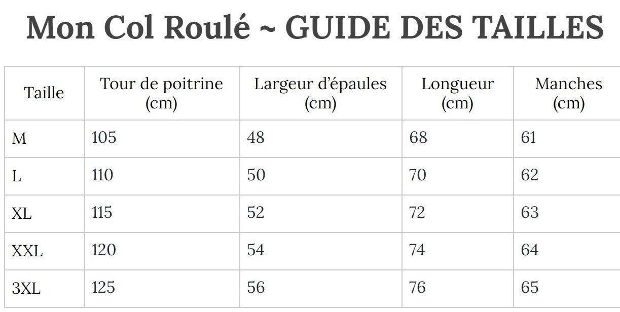 Guide des Tailles MonColRoulé