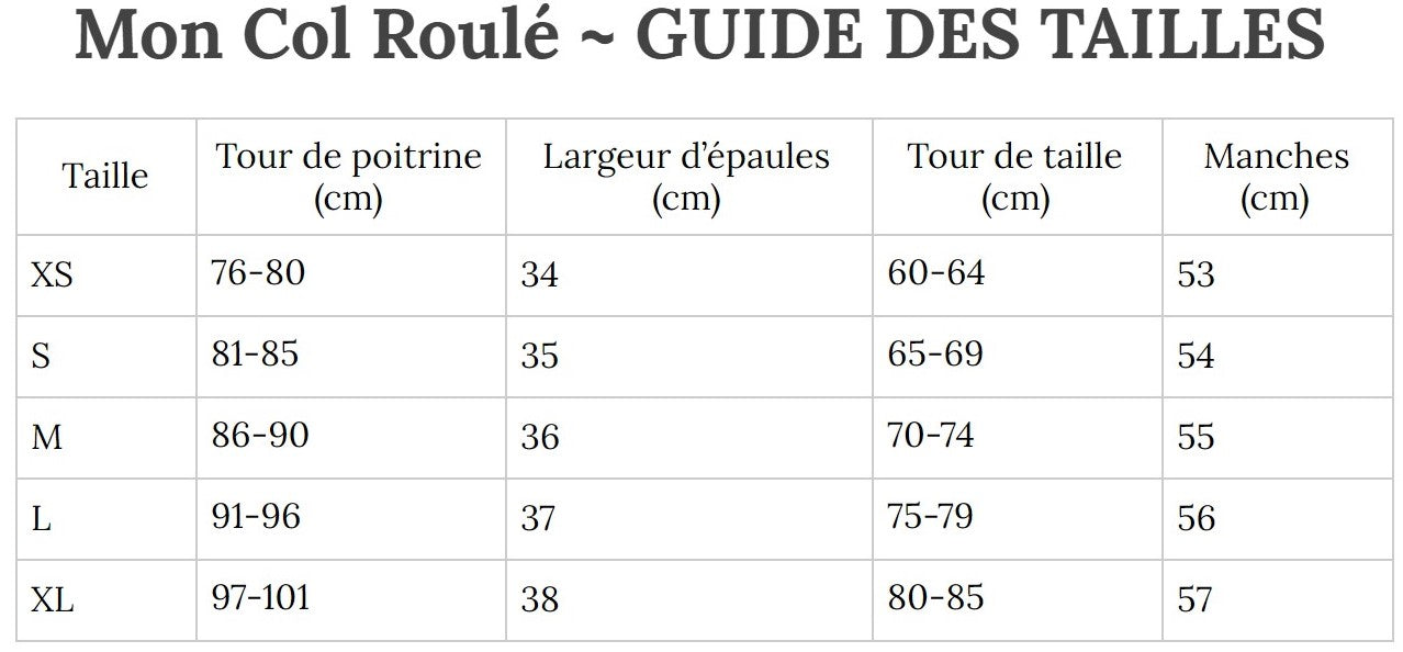 Guide des Tailles MonColRoulé