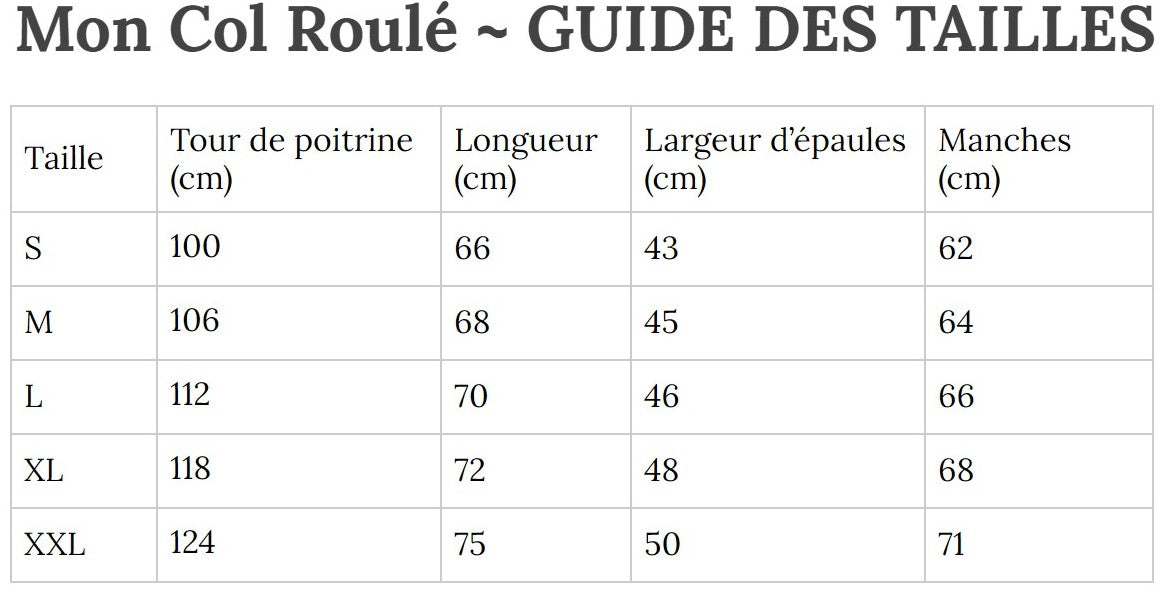 Guide des Tailles MonColRoulé