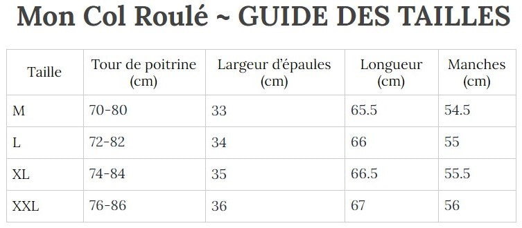 Guide des Tailles MonColRoulé