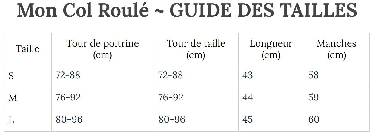 Guide des Tailles MonColRoulé