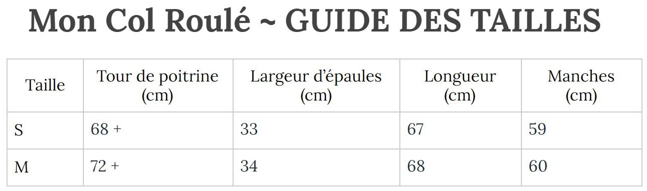 Guide des Tailles MonColRoulé