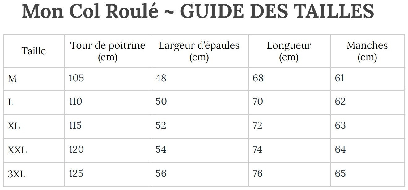 Guide des Tailles MonColRoulé