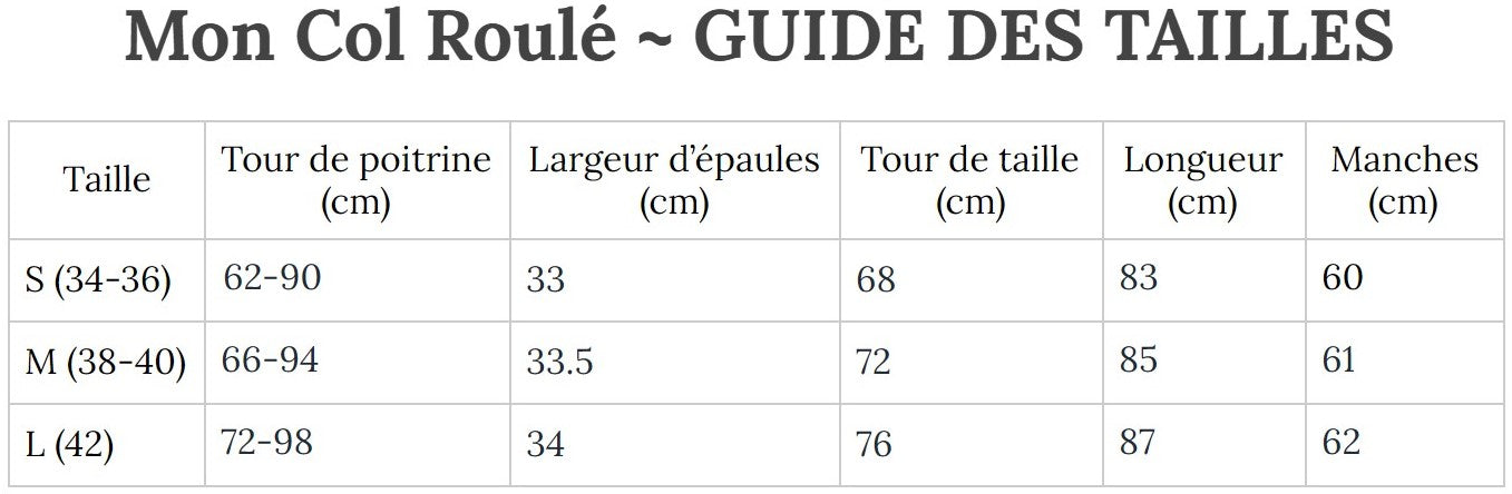 Guide des Tailles MonColRoulé