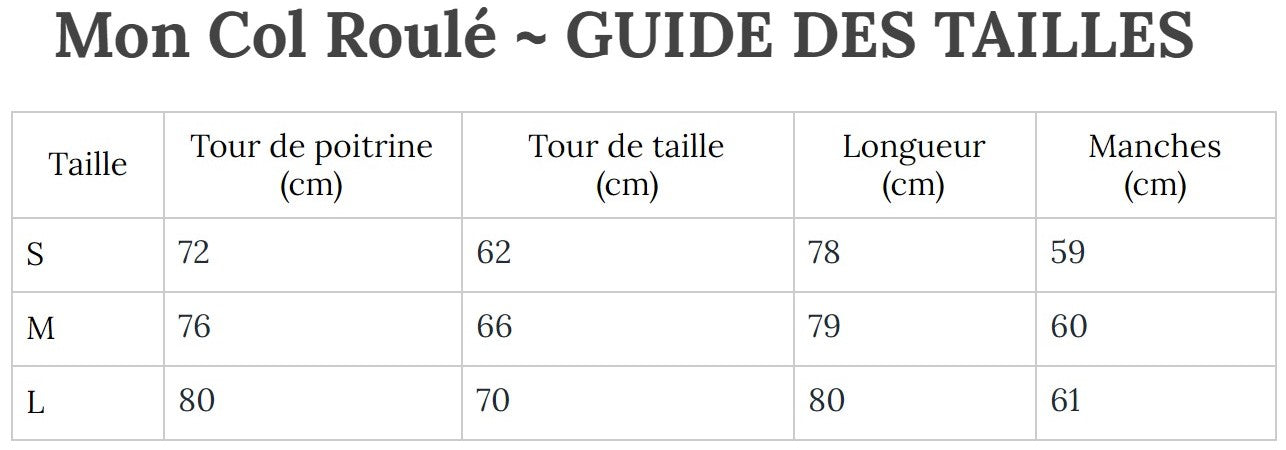 Guide des Tailles MonColRoulé