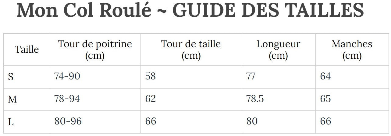 Guide des Tailles MonColRoulé