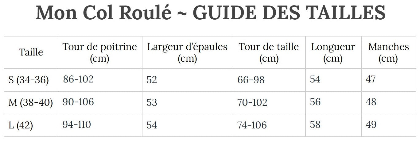 Guide des Tailles MonColRoulé