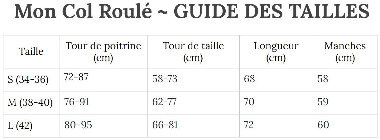 Guide des Tailles MonColRoulé