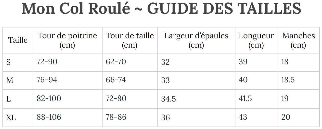 Guide des Tailles MonColRoulé