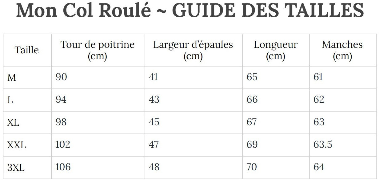 Guide des Tailles MonColRoulé