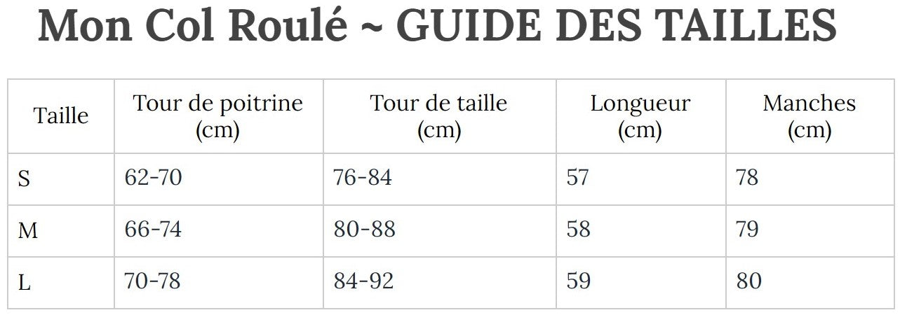 Guide des Tailles MonColRoulé