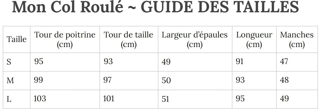 Guide des Tailles MonColRoulé