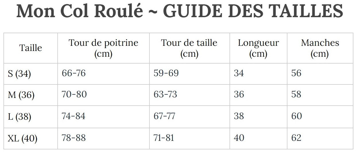 Guide des Tailles MonColRoulé