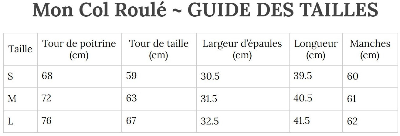 Guide des Tailles MonColRoulé