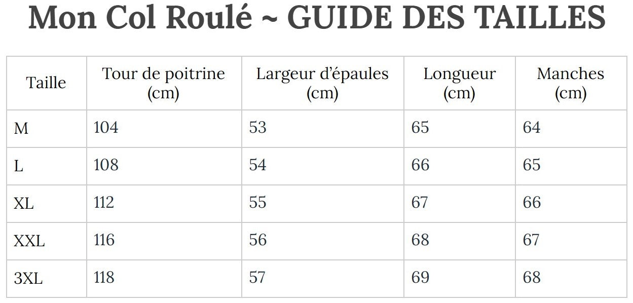 Guide des Tailles MonColRoulé