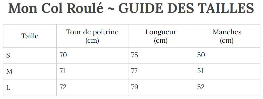 Guide des Tailles MonColRoulé