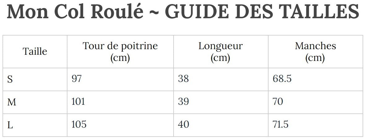 Guide des Tailles MonColRoulé
