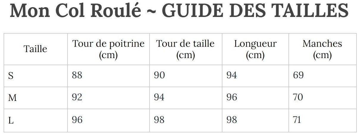 Guide des Tailles MonColRoulé