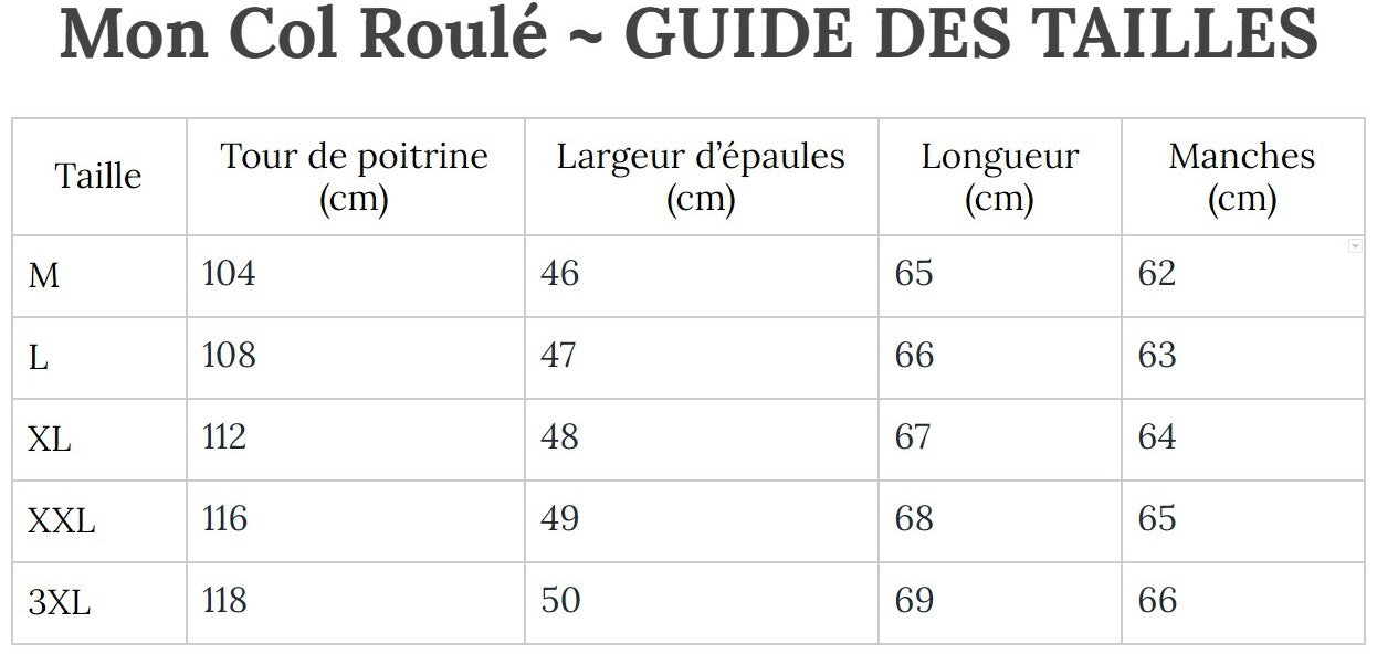 Guide des Tailles MonColRoulé