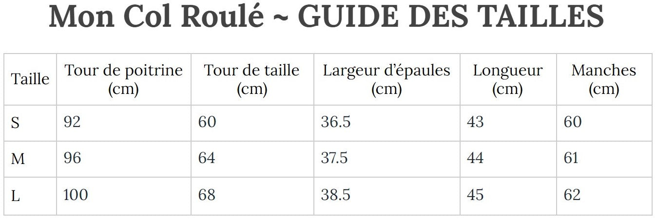 Guide des Tailles MonColRoulé