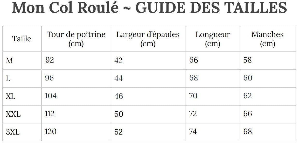 Guide des Tailles MonColRoulé