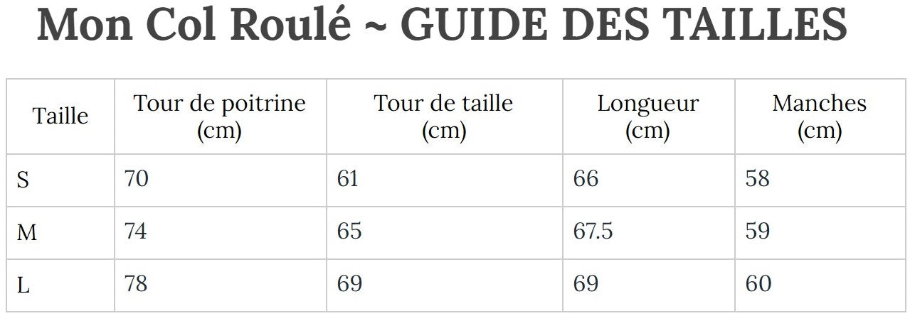 Guide des Tailles MonColRoulé
