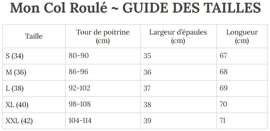 Guide des Tailles MonColRoulé