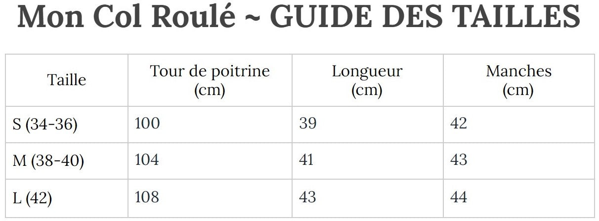 Guide des Tailles MonColRoulé