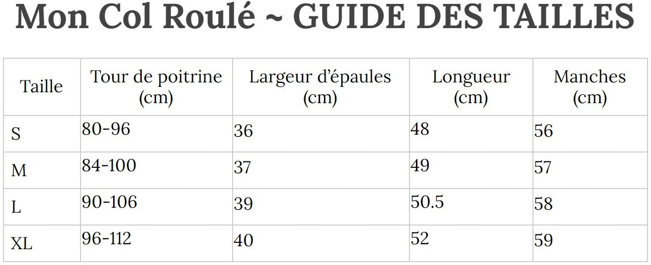 Guide des Tailles MonColRoulé