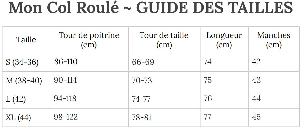 Guide des Tailles MonColRoulé
