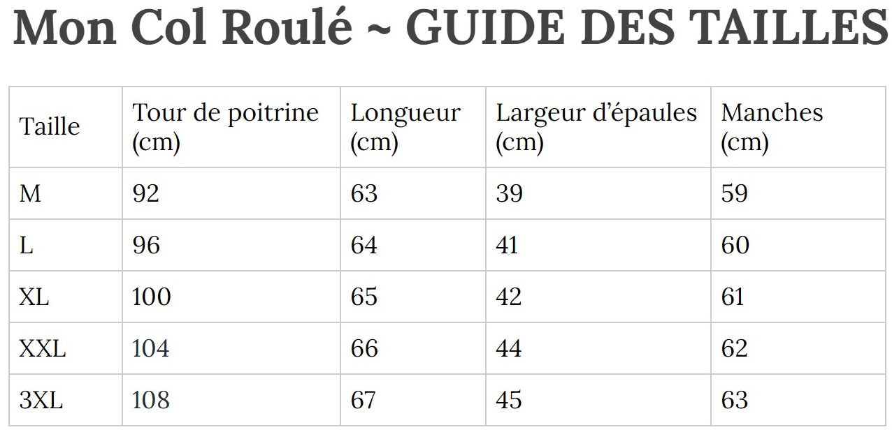 Guide des Tailles MonColRoulé