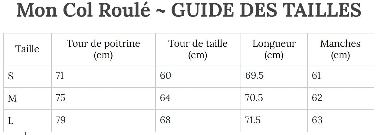 Guide des Tailles MonColRoulé