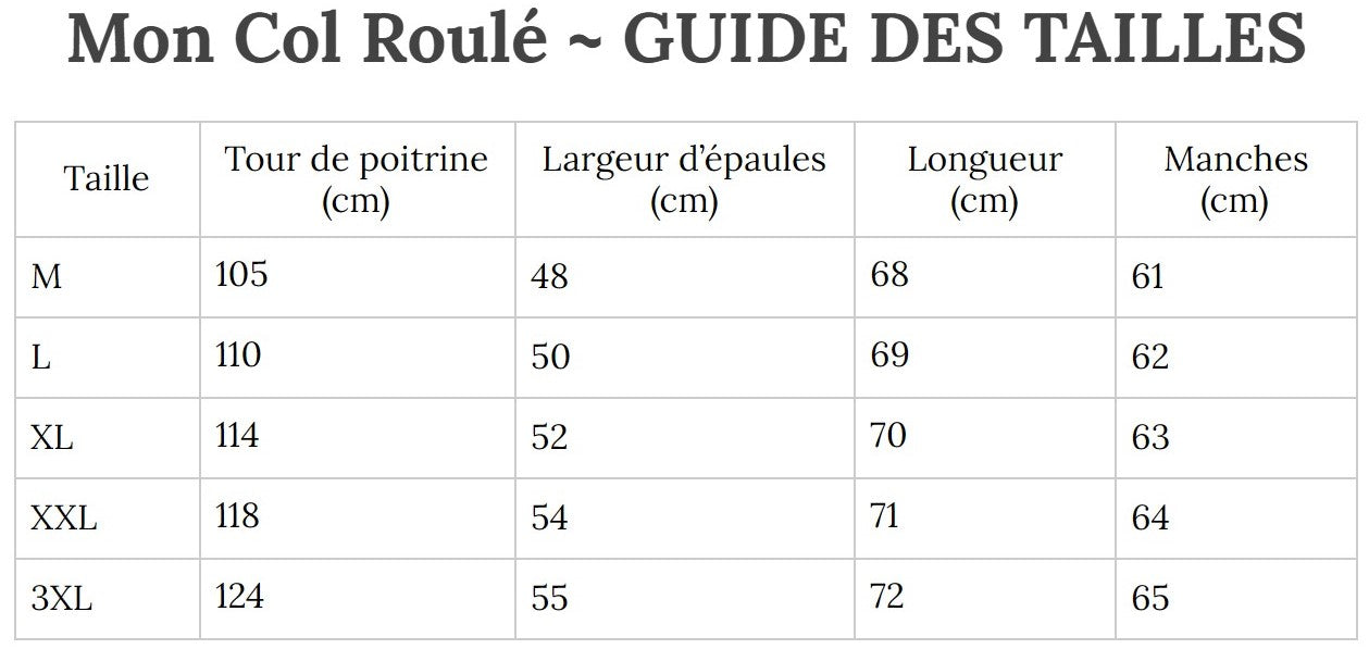 Guide des Tailles MonColRoulé