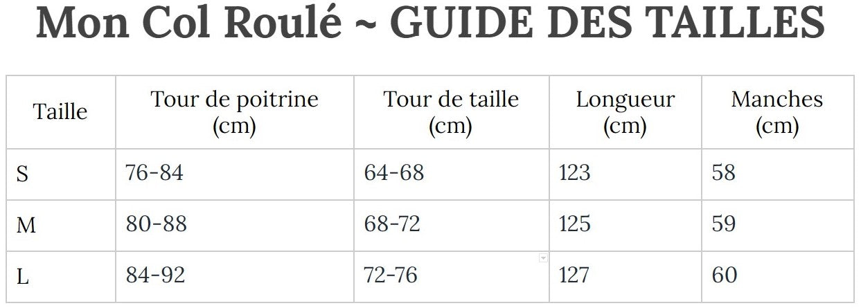 Guide des Tailles MonColRoulé