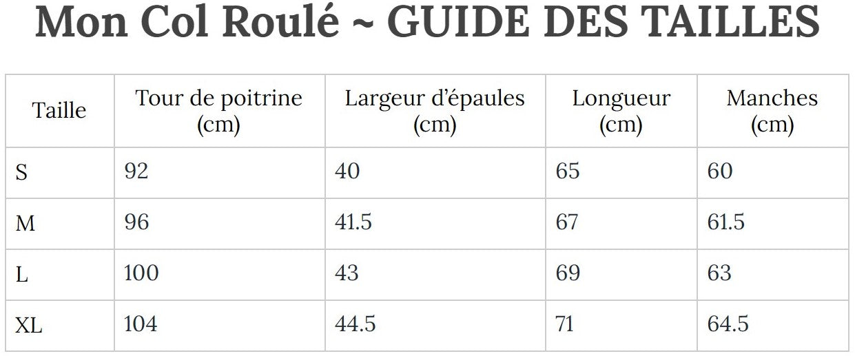 Guide des Tailles MonColRoulé