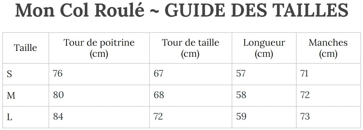 Guide des Tailles MonColRoulé