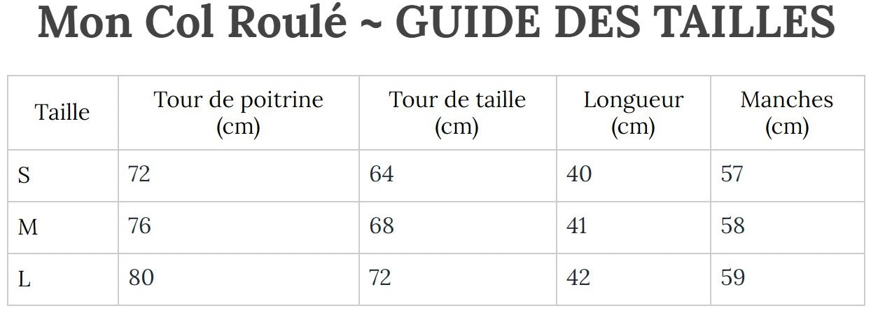 Guide des Tailles MonColRoulé