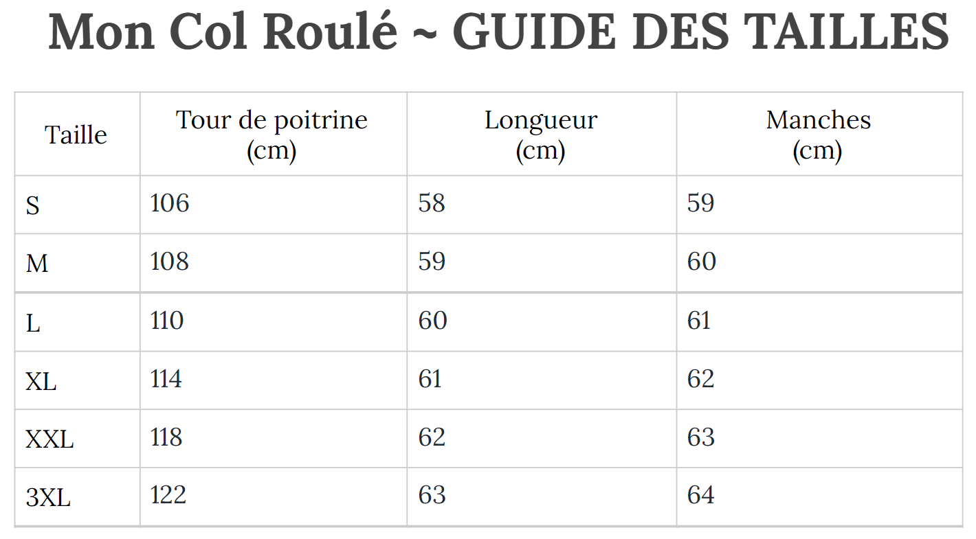 Guide des Tailles MonColRoulé