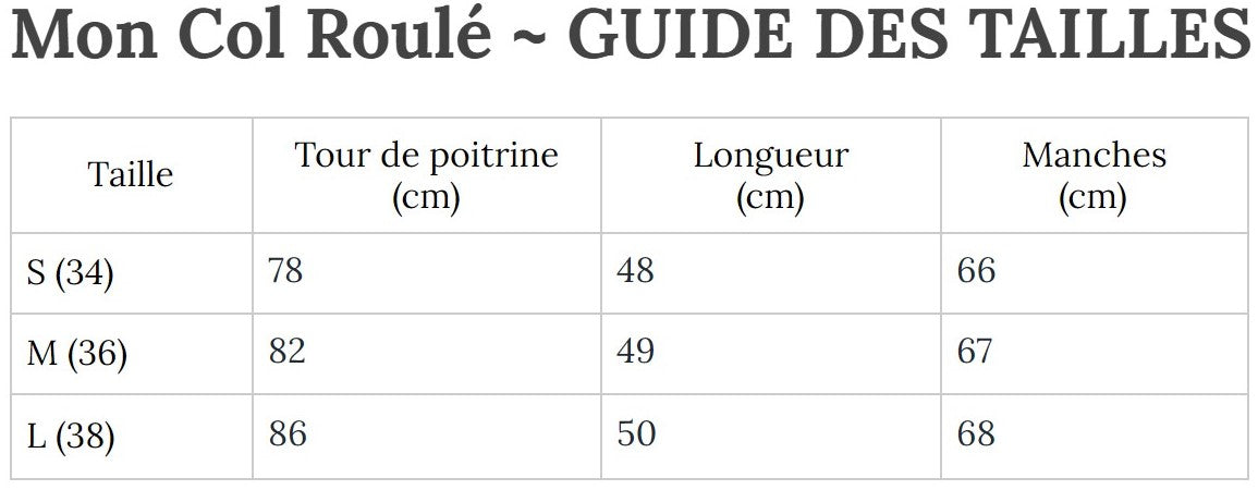 Guide des Tailles MonColRoulé