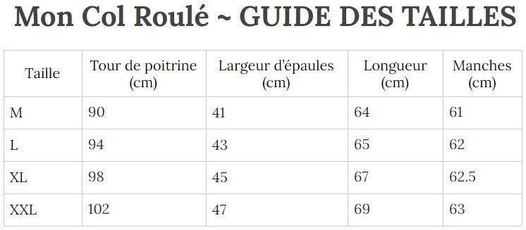 Guide des Tailles MonColRoulé