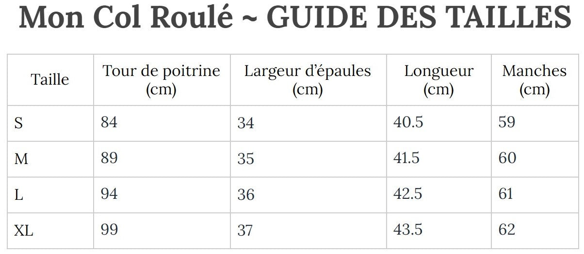 Guide des Tailles MonColRoulé