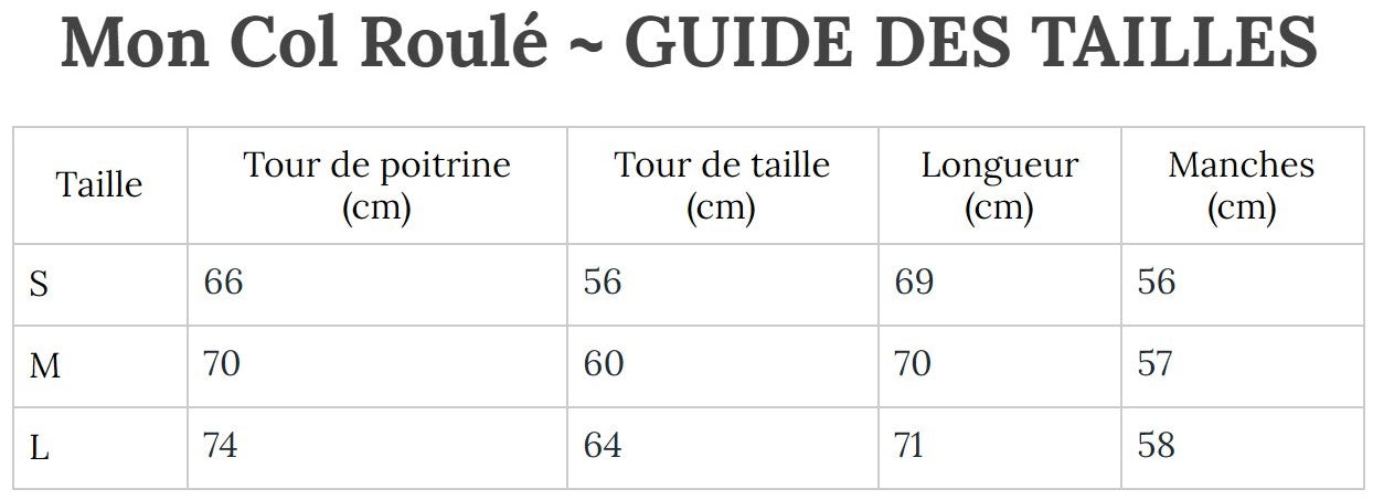Guide des Tailles MonColRoulé