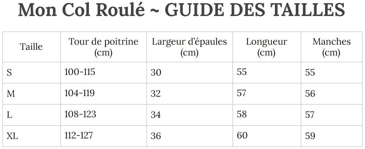 Guide des Tailles MonColRoulé